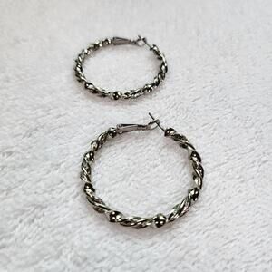 Silver Rope Style Hoop Earrings - Bold & Elegant